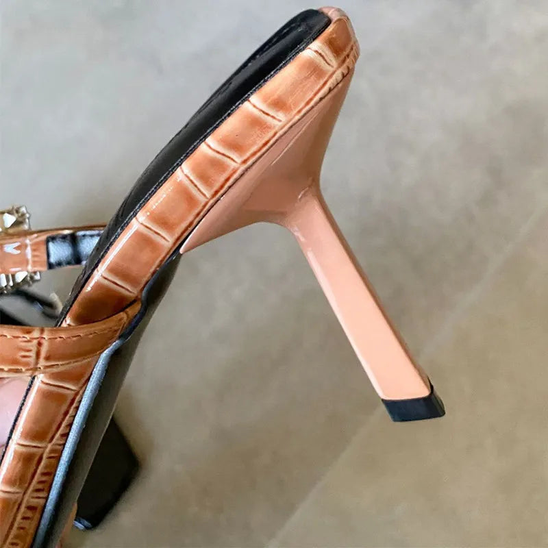 Rhinestone Buckle Women Sandals Square Toe