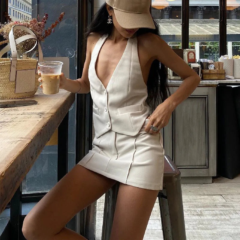 Small Suit Halter Vest+Mini Skirts Sets Women