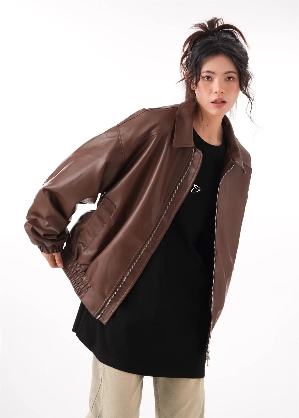 Faux PU Leather Rider Jacket For Women
