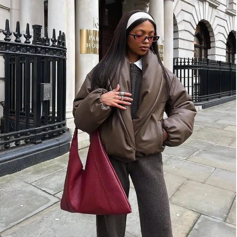 Women’s Solid Leather Cotton Jacket