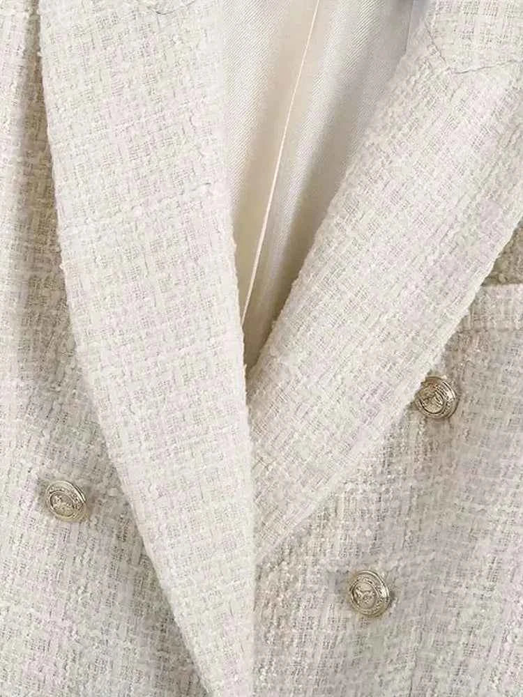 Women Fashion Tweed Double Breasted Blazer