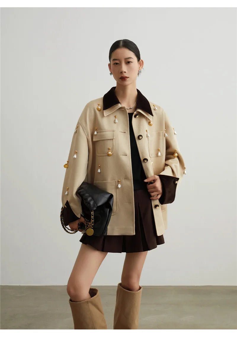 Elegant Women Pearl Embellished Jacket