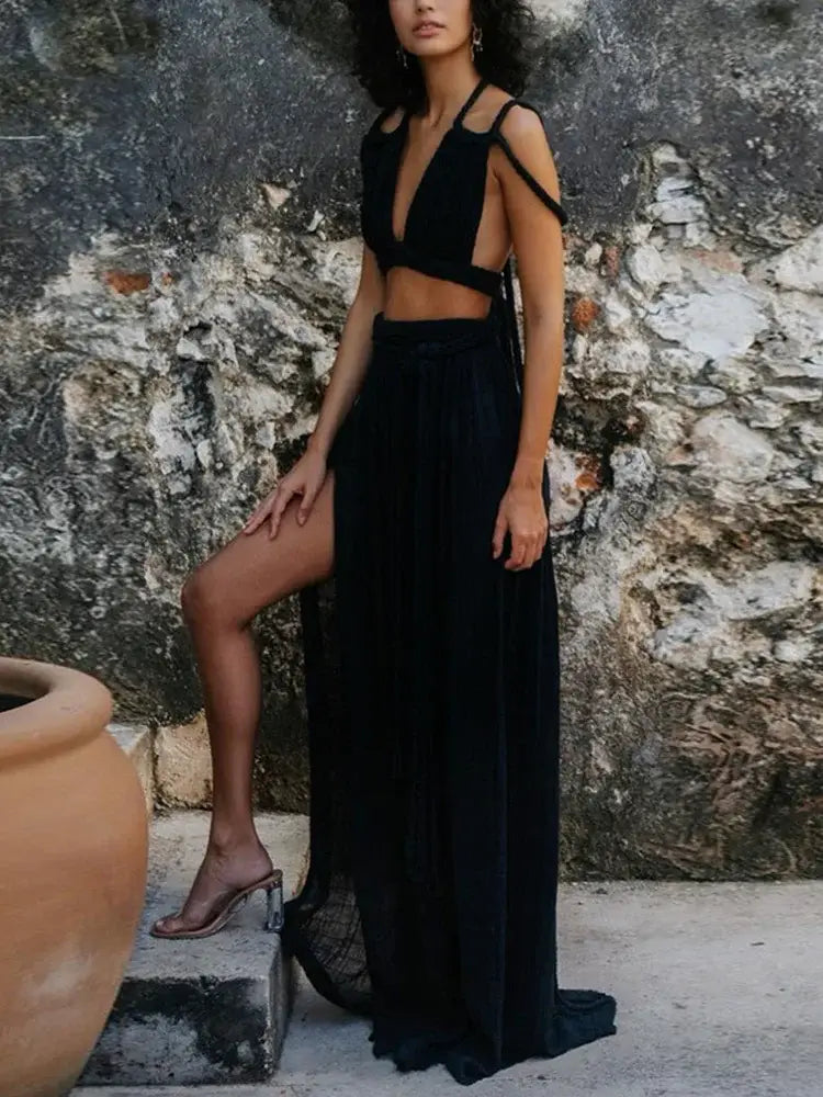 Summer Loungewear Suits Halter Short Top Maxi Skirt