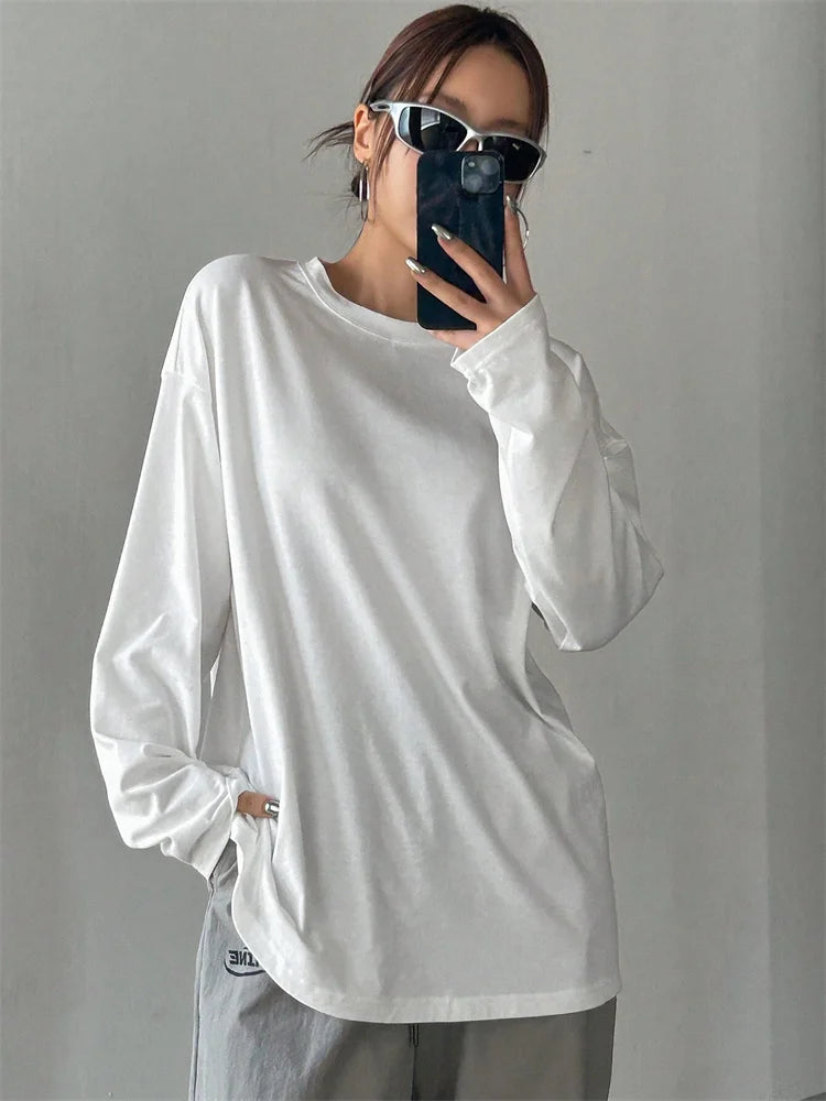 Women Basic Long Sleeve Loose O-neck T-shirt - Norellé