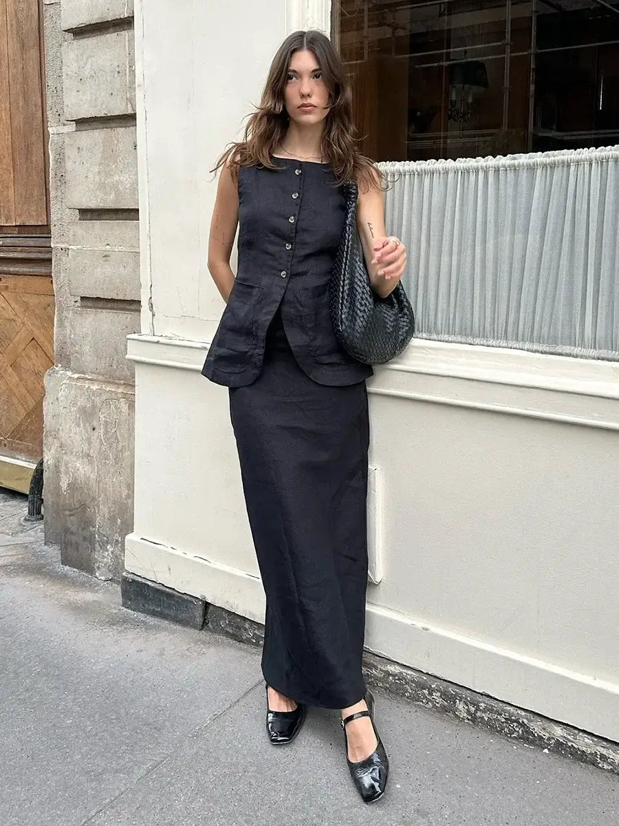 Women’s Sleeveless Vest High Waisted Skirt 2-Piece Set