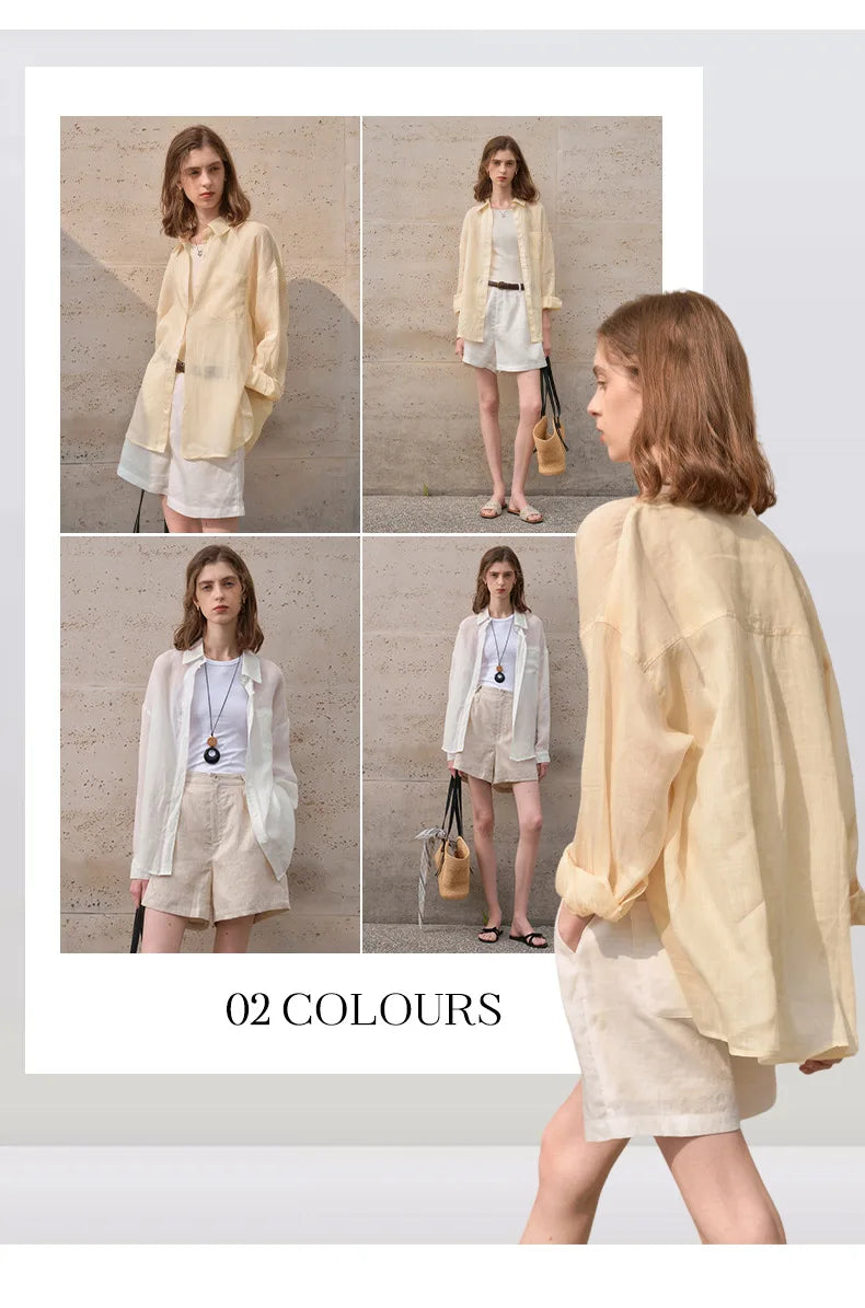 Women’s Lapel Long-Sleeved White Casual Loose Blouse