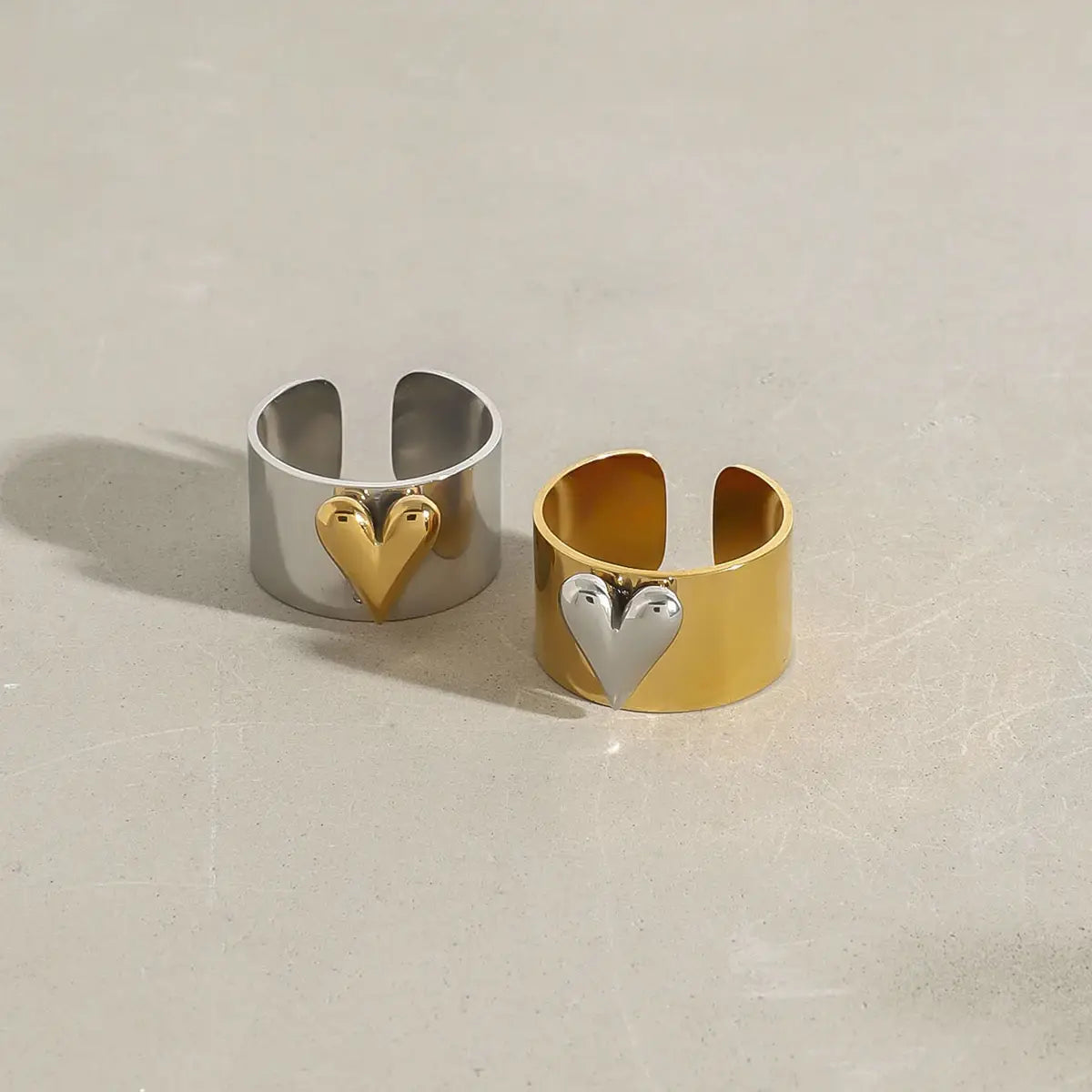 Gold And Silver Color Large Heart Cocktail Ring Ajustable