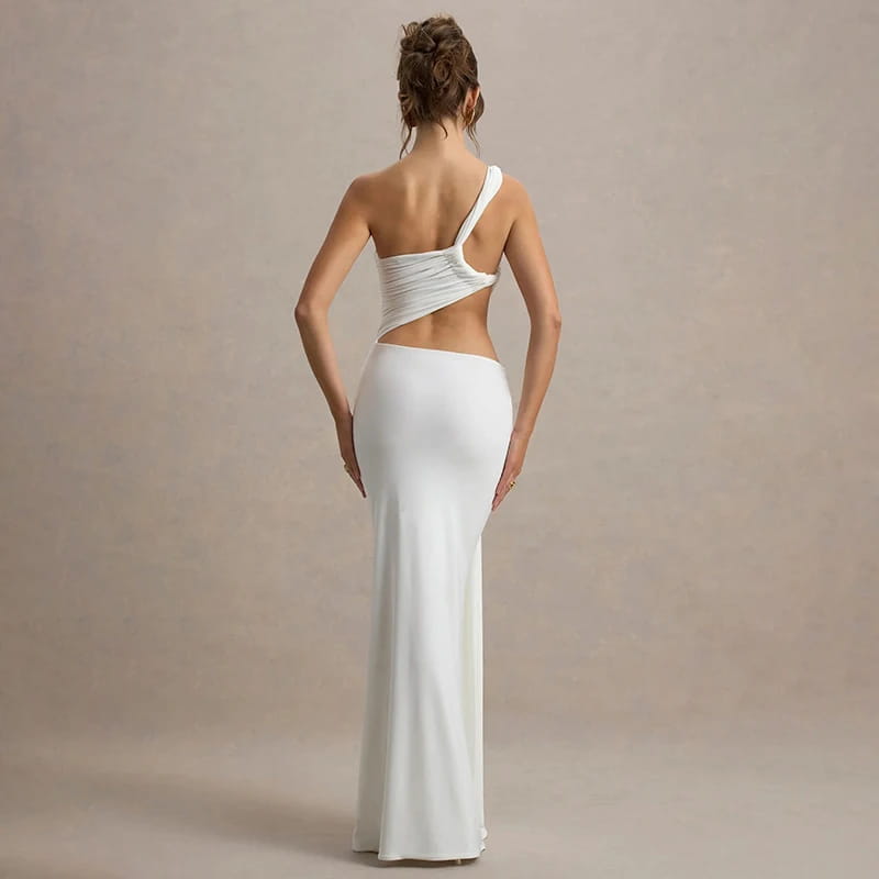 Women’S Solid Color One Shoulder Hollow Out Backless Dress