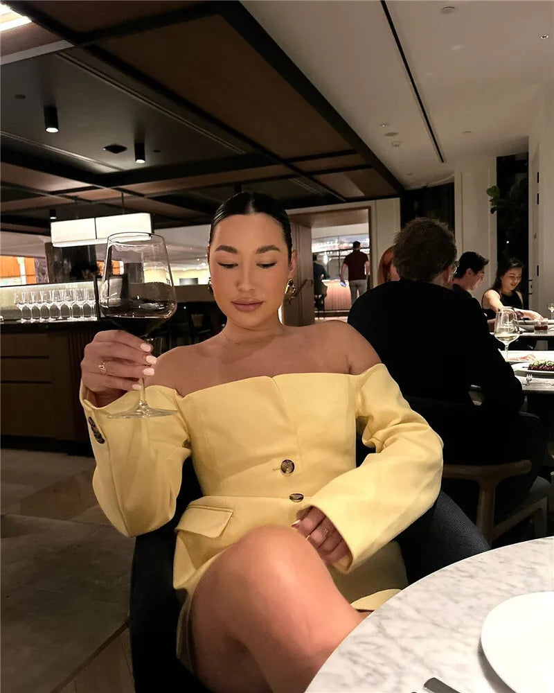 Off-shoulder Strapless Blazer Dress For Women