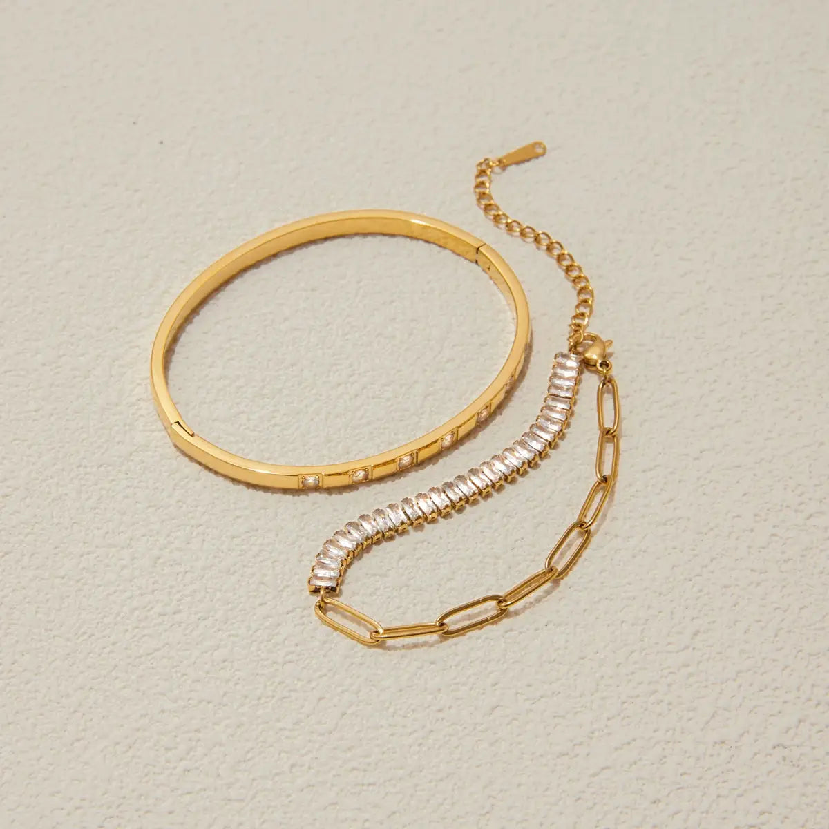 Stainless Steel Square Zircon Paper Clip Chain Tennis Bracelet