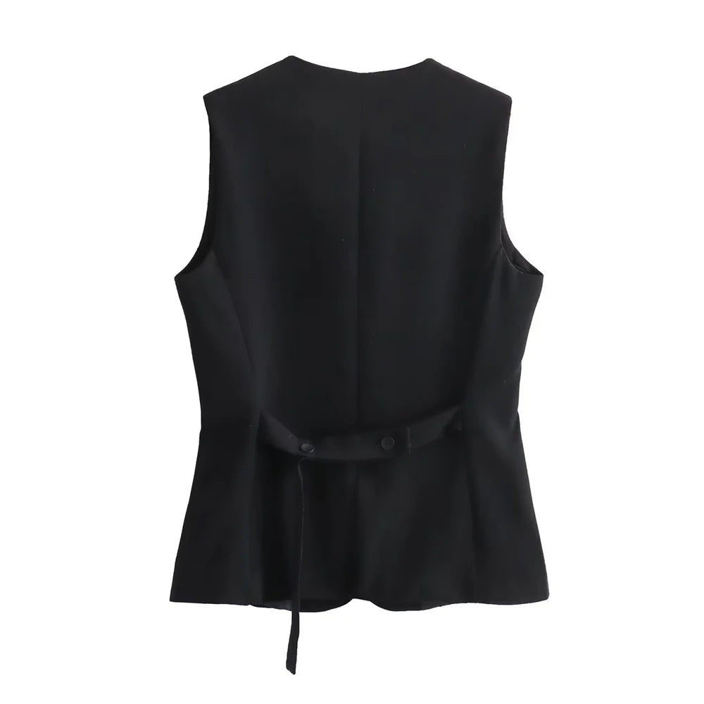 Women's Wear Button Decoration Slim Fit Tank Top High Waist A-line Skirt Short Skirt