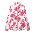 Women's Retro Emblem Pattern Flower Print Shirt Hollow Flower Mini Wrap Skirt