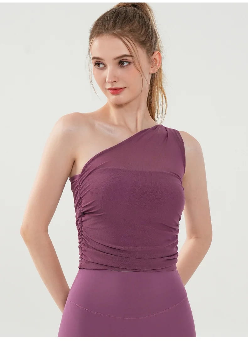Women Yoga Mesh Single Shoulder Straps With Chest Pad Tank Top