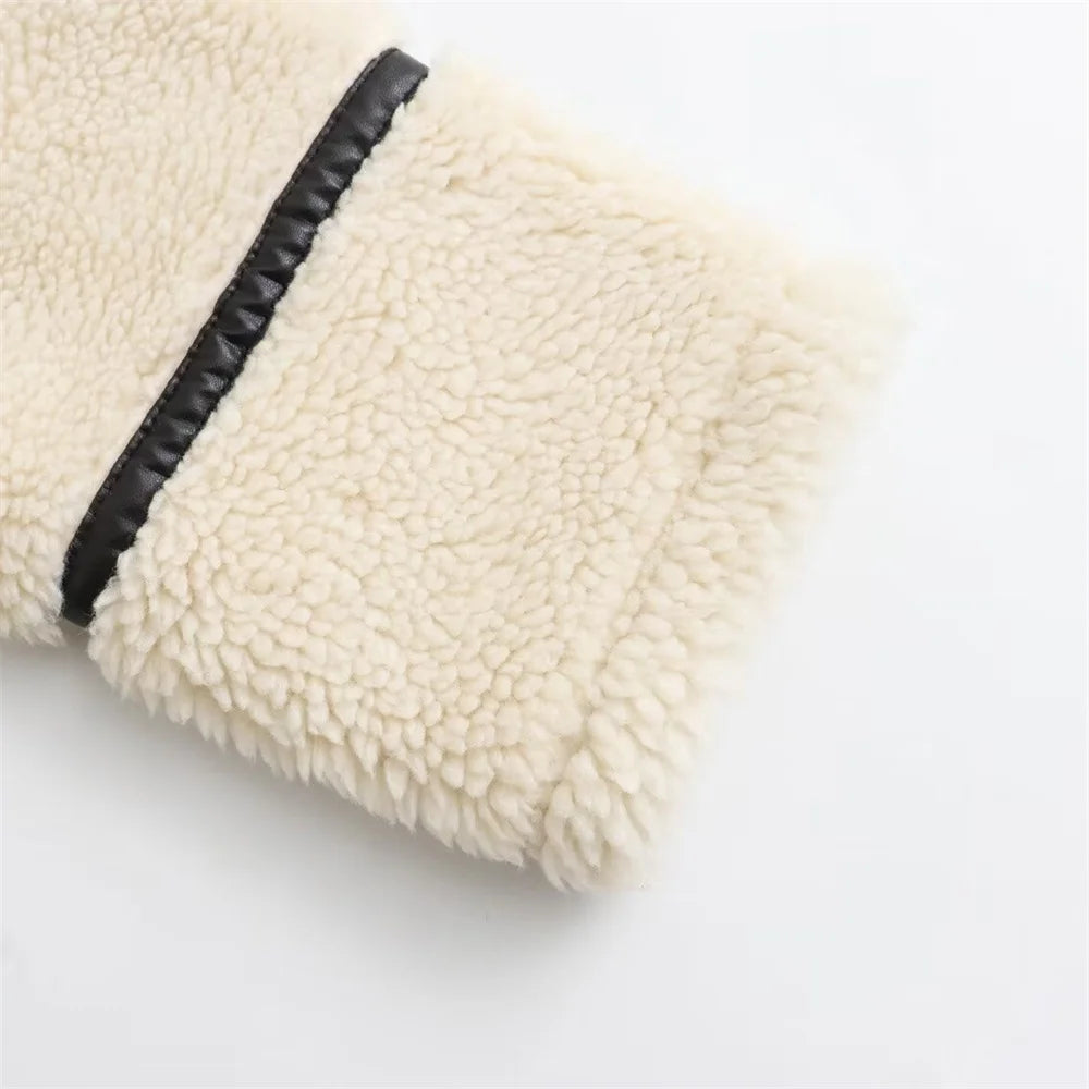 Women’s Artificial Fur Effect Motorcycle Jacket Coat