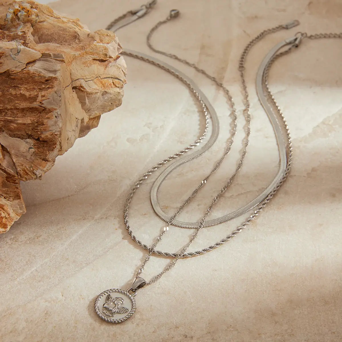 Stainless Steel Silver Color Angel Pendant Necklace