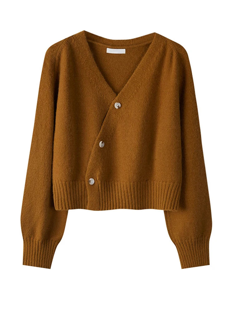 Skew Button Cardigan V-neck Sweater Women Knitted Long - Norellé