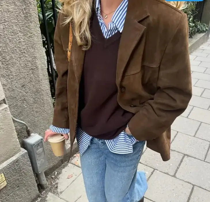 Woman Casual Single Breasted Pocket Long Sleeve Short Coat