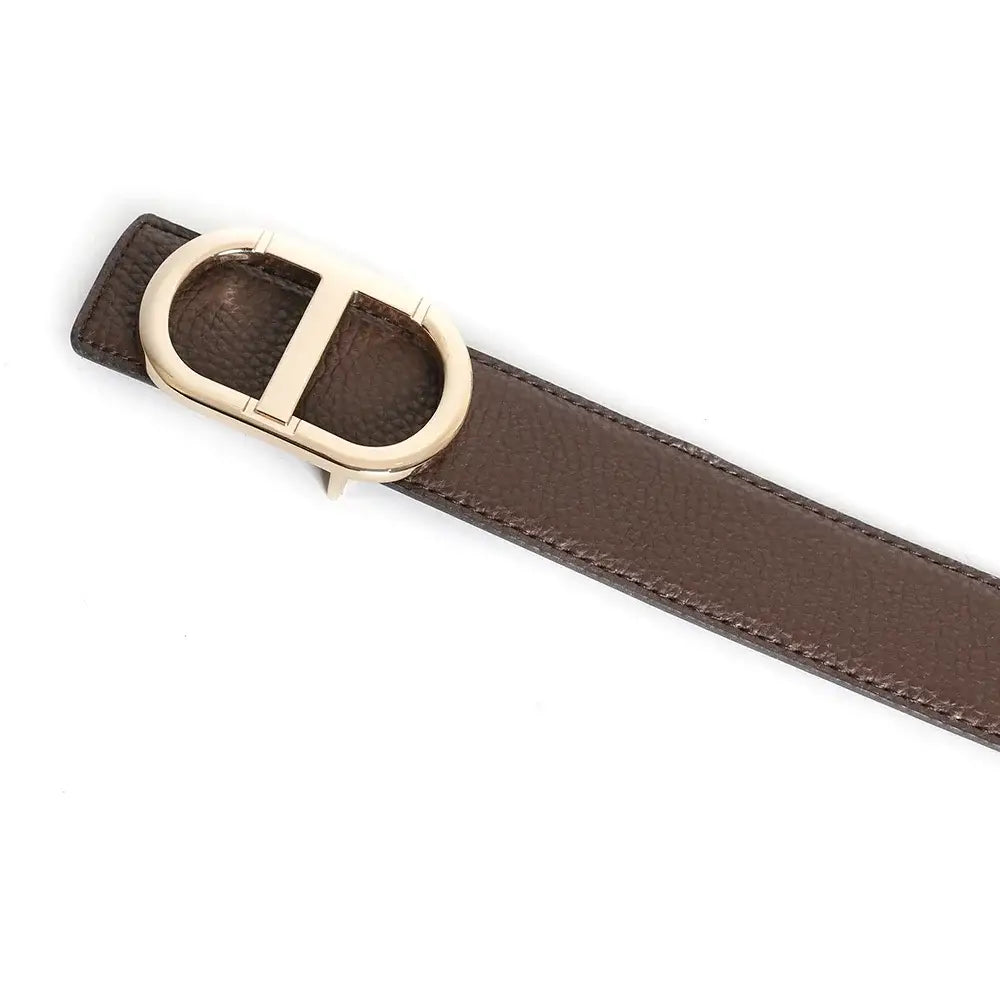 Grey Vintage T Buckle Belt Women Genuine Real Leather