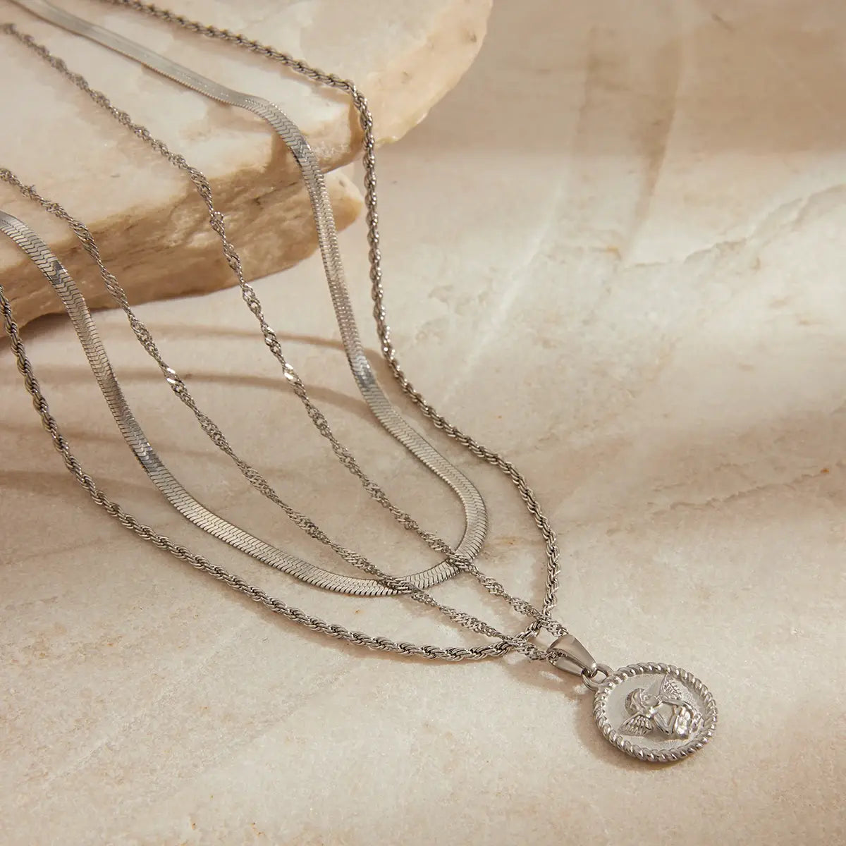 Stainless Steel Silver Color Angel Pendant Necklace