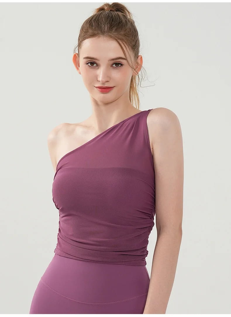 Women Yoga Mesh Single Shoulder Straps With Chest Pad Tank Top