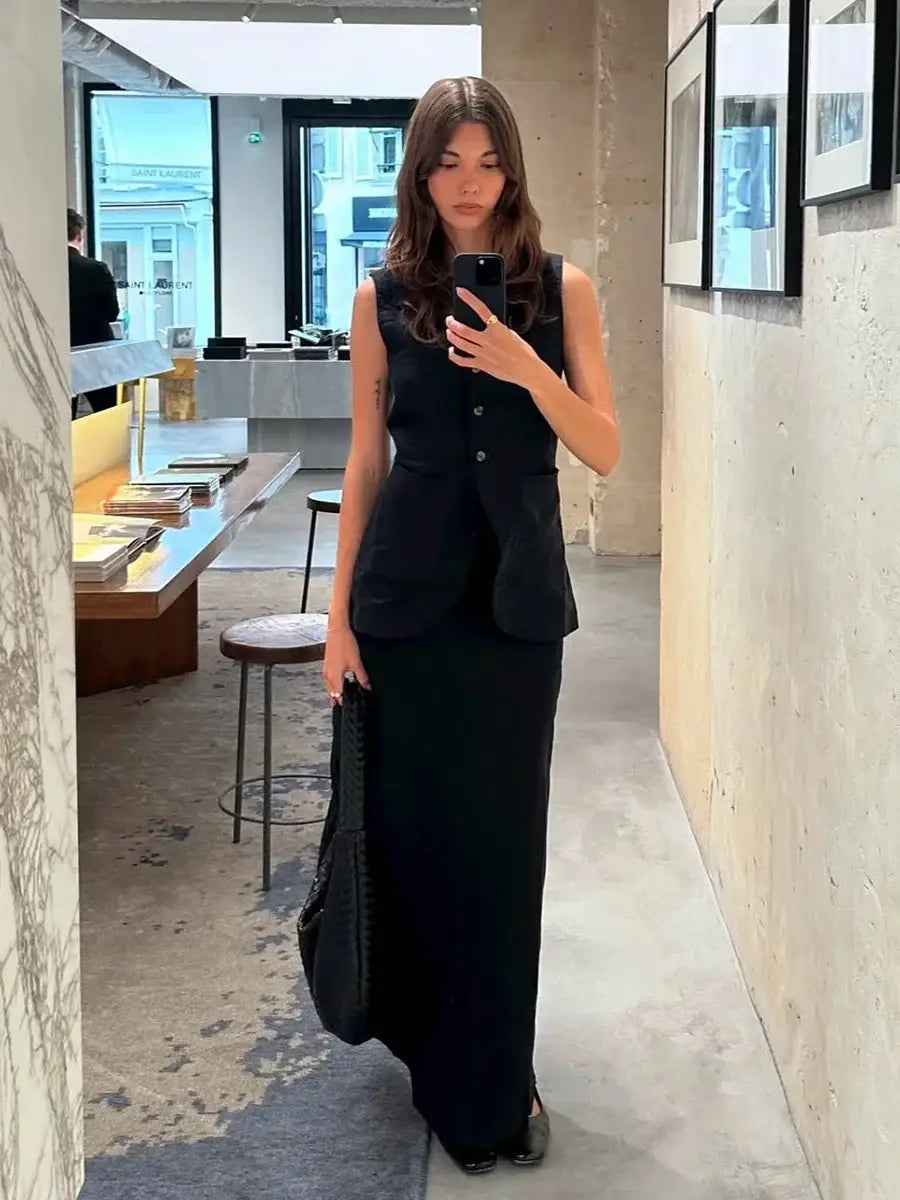 Women’s Sleeveless Vest High Waisted Skirt 2-Piece Set