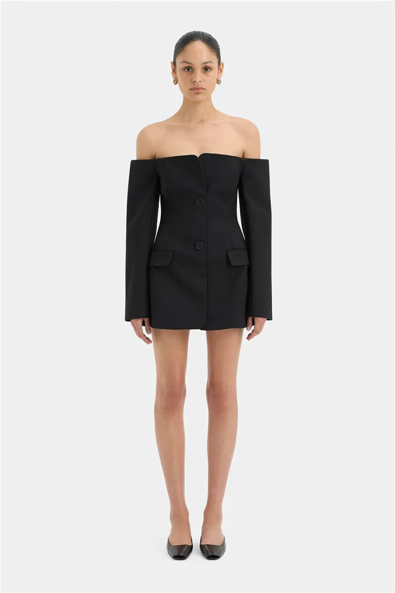 Off-shoulder Strapless Blazer Dress For Women