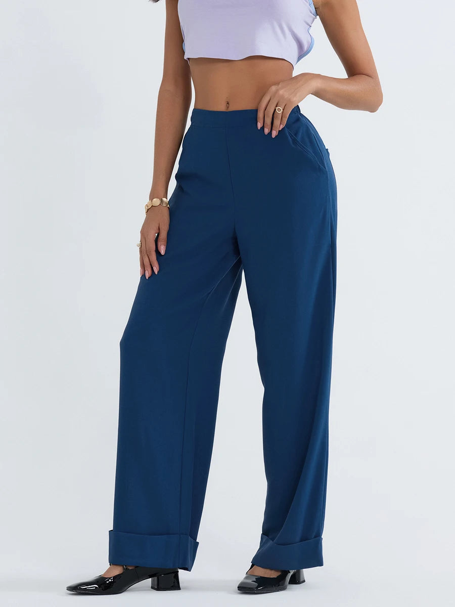 Striped Print Loose Pants Women High Waist Wide Leg Trousers