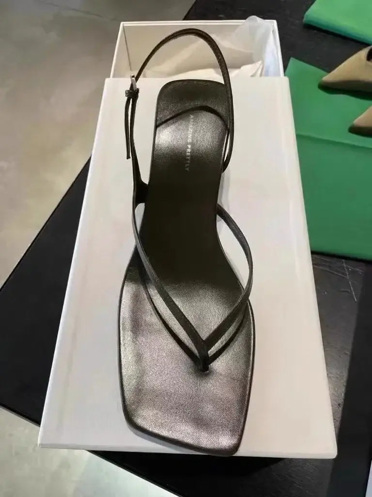 Retro Square Toe Clip Sandals