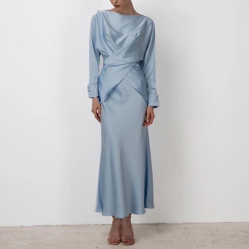 Fashion Long Sleeve Two Piece Casual Temperament Satin Women’s Set