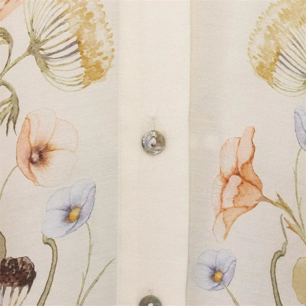 Women’s Floral Pattern Shirt With Rolled Edge Design Long Pants