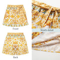 Ruffle V Neck  Golden Print One Piece Swimsuit and Shorts Women Beachwear Bathing Suit - Norellé