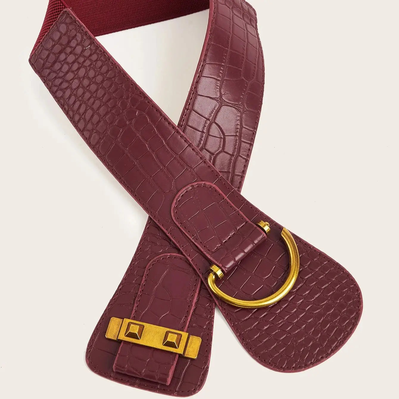 Beige Button-Up Elastic Waist Belt