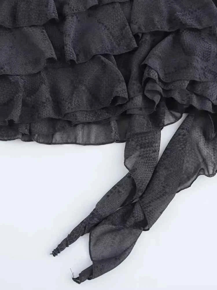 Asymmetric Mini Skirt for Women Ruffled Design Mid-Waist Side Zipper