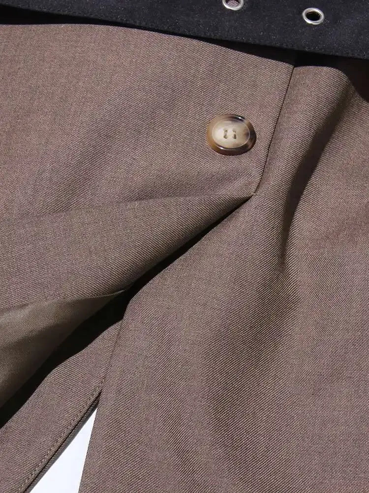 Solid Temperament Jacket Spliced Belt Blazer Women