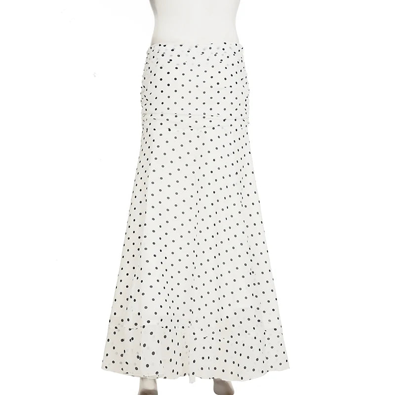Polka Dot Floor-length Chiffon Skirt
