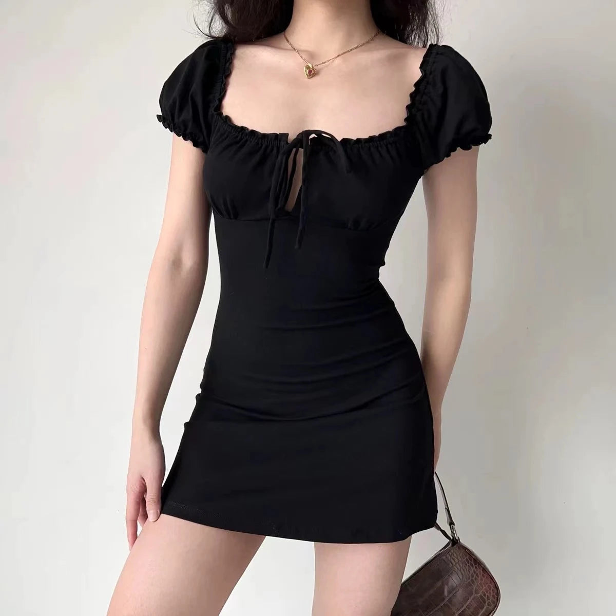 Mini Dress Women Short Sleeved Lace up Hollow Casual - Norellé