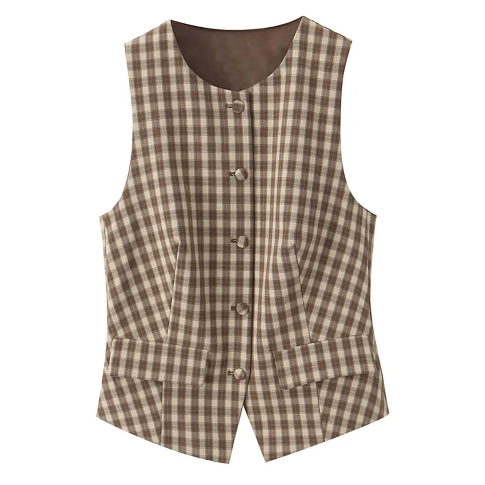 Women’s Waistcoat Top And Mid-Waist Side-Zip Pleated Skort Two-Piece Set