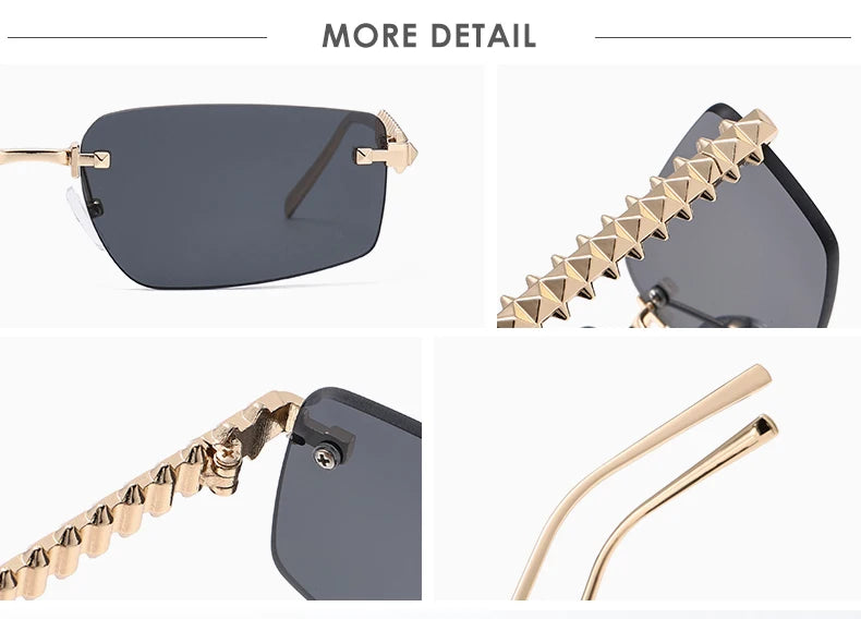 2pcs Rimless Metal Frame Square Sunglasses Women