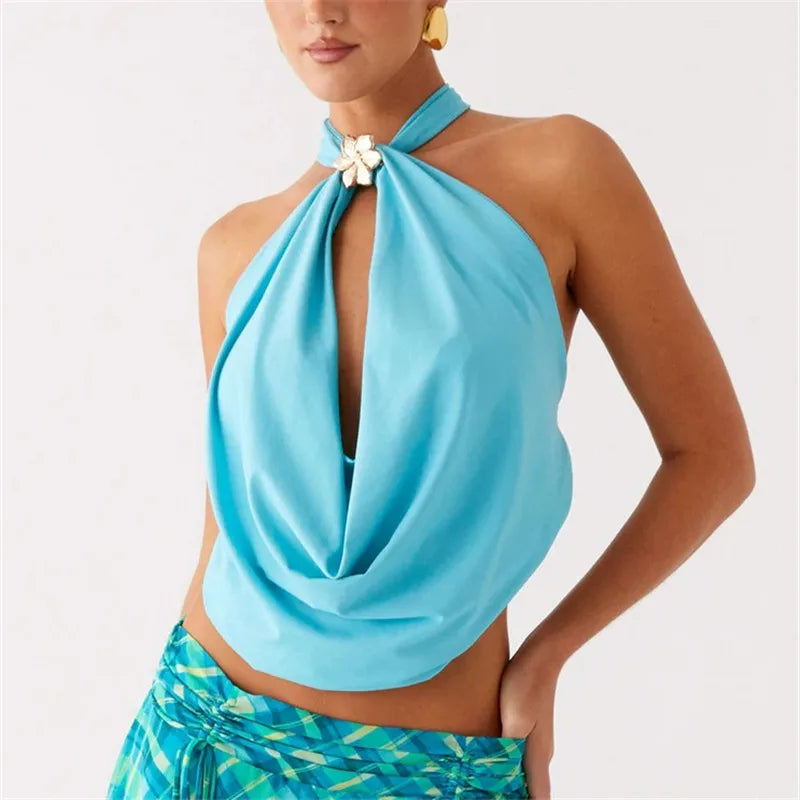 Women Halter Mock Neck Top