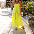 Women Summer Lace-up Halter Neck Casual Ruffle A-line Long Dress - Norellé