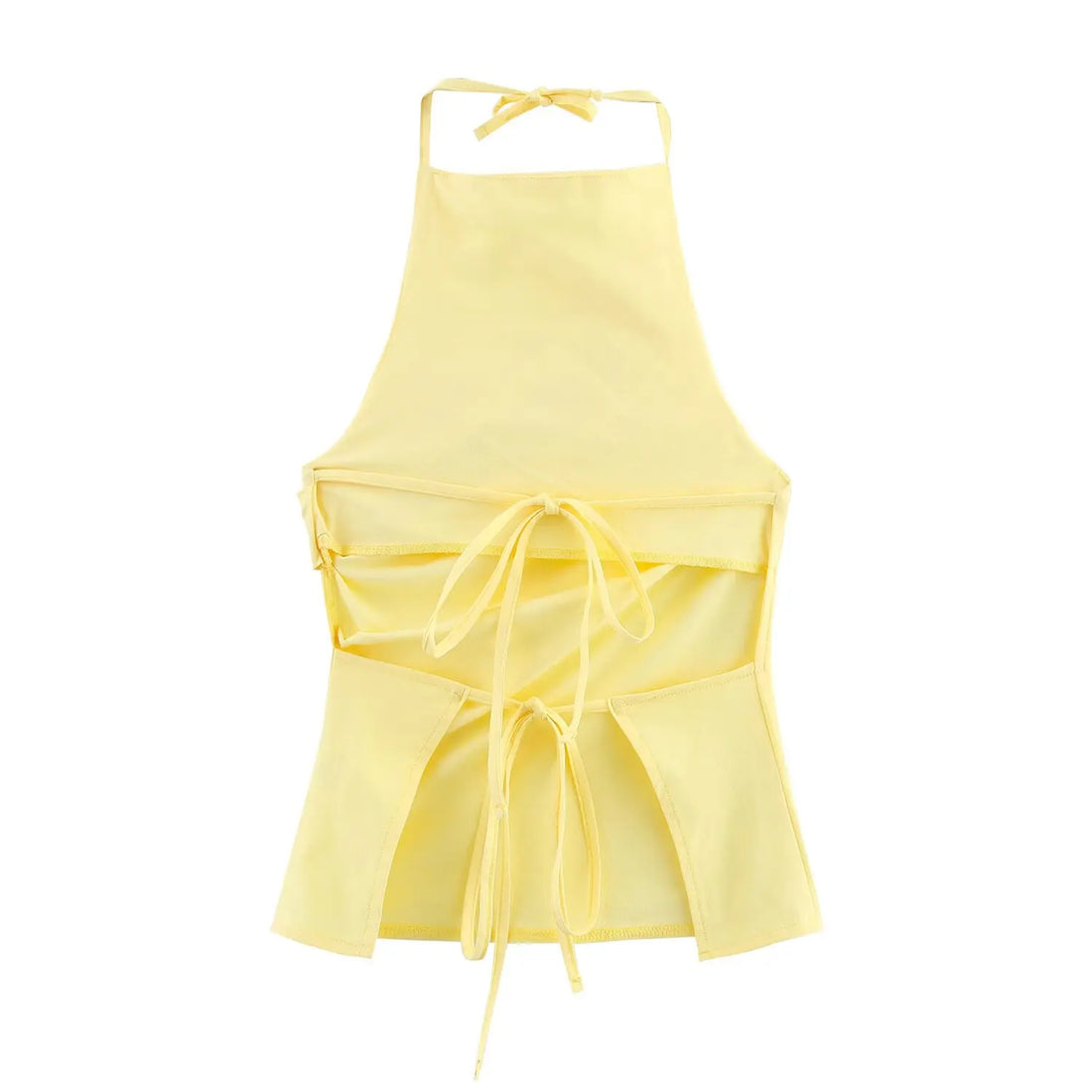 Women's Pleated Camisole Top Bow Lace-up Halter Neck Open Back Slim Fit