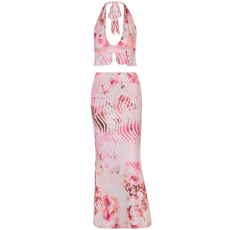 Halter Print Vacation Casual Set