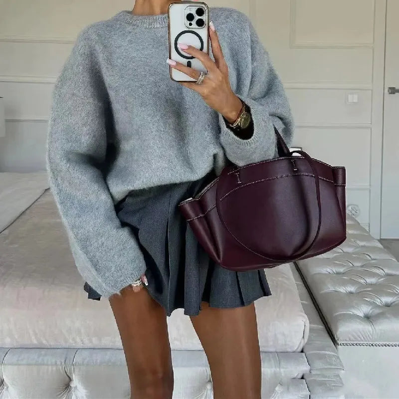 Large Capacity Tote Bag Underarm Pouch Pu Leather Shoulder Bag