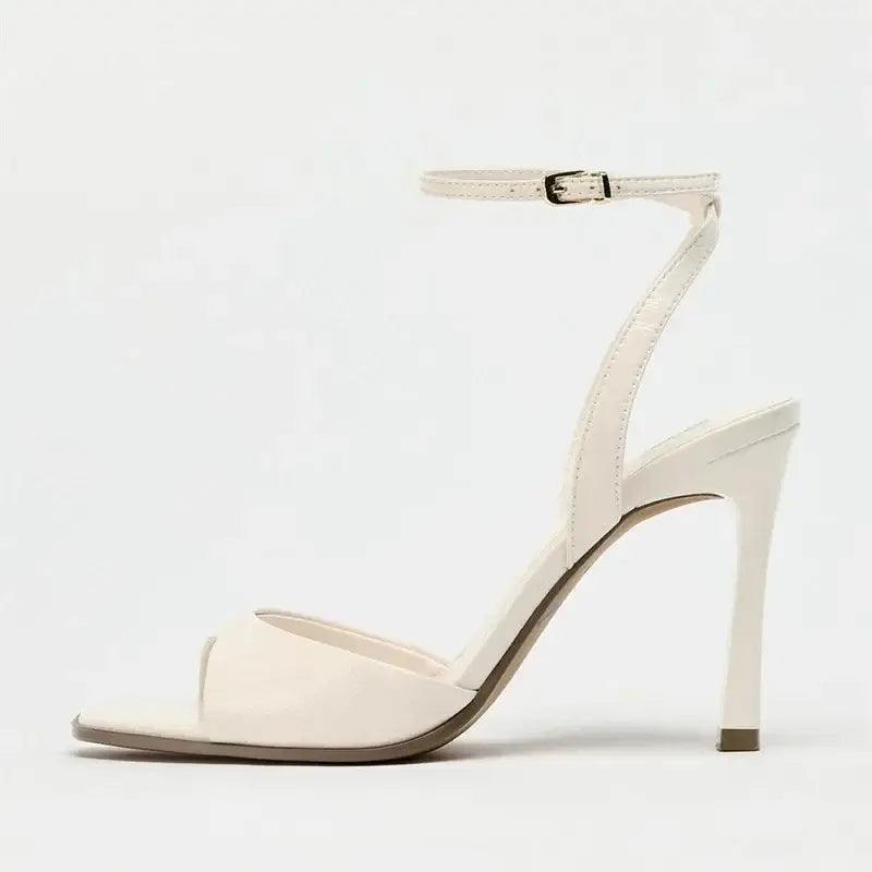 Elegant Patent Leather Ankle Strap Buckle Heeled Sandals