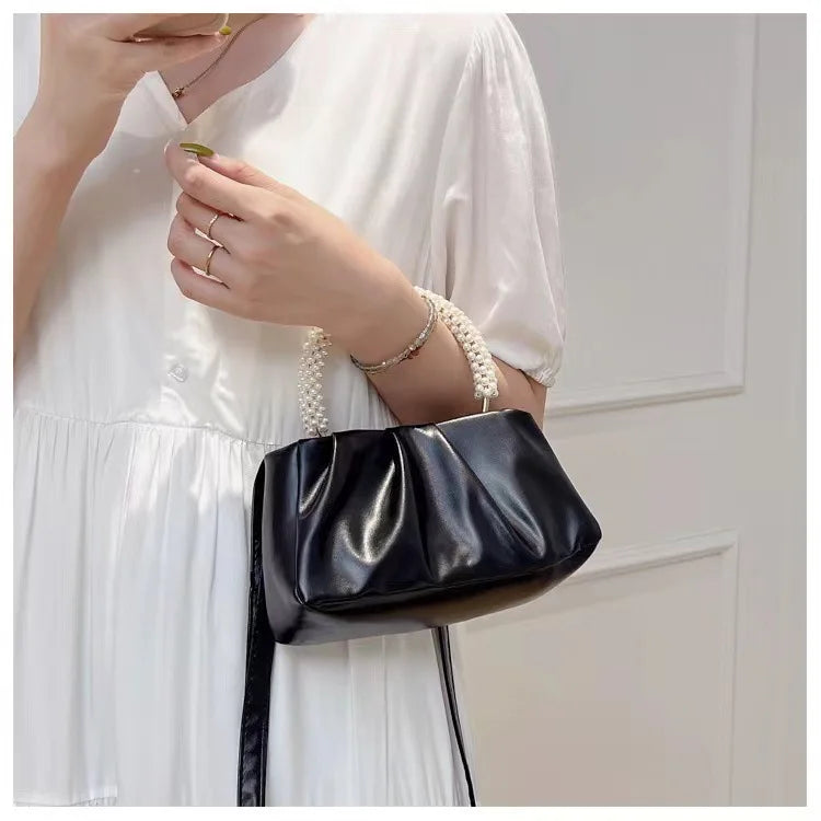 Pearl Handle Women Clutch Purse