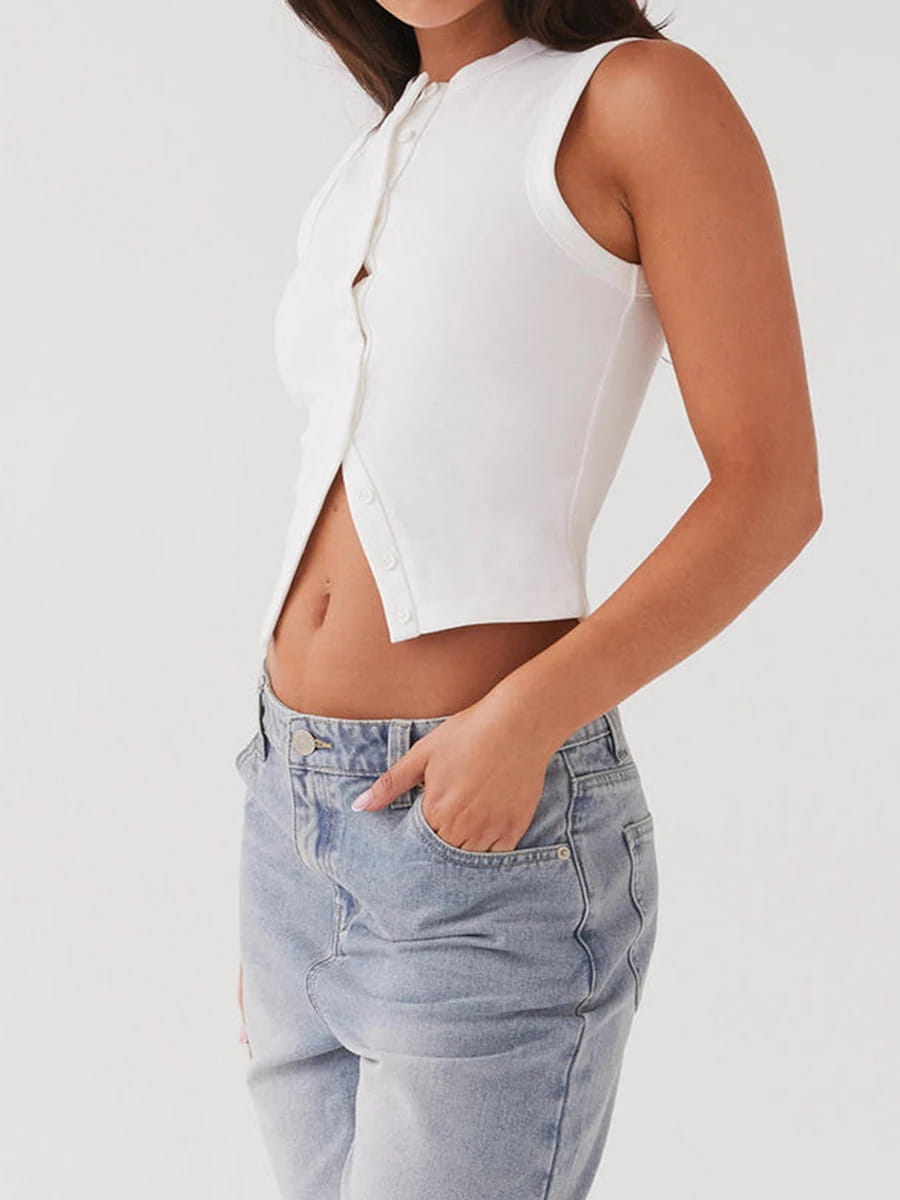 Vintage Ribbed Women Button Tank Top