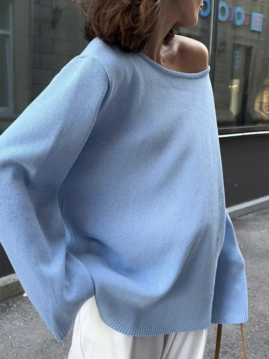 Backless O-neck Cotton Knit Sweater