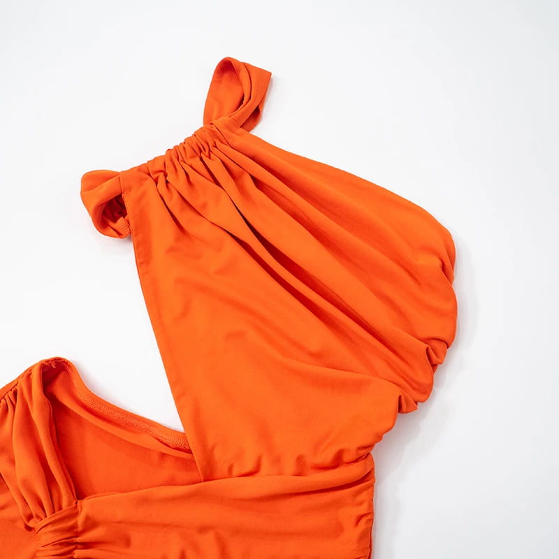 Women’S Solid Color One Shoulder Hollow Out Backless Dress