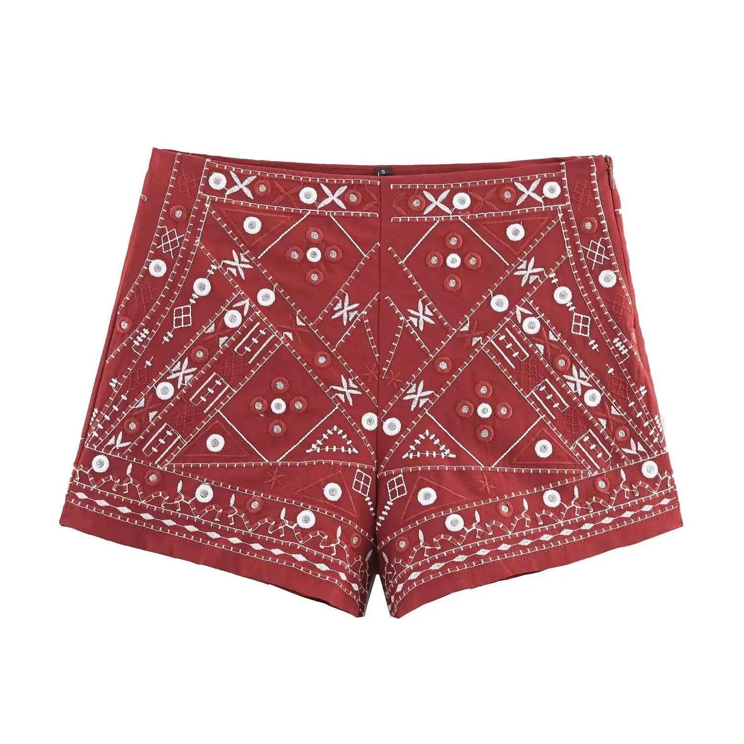 Women's Casual Embroidered Sleeveless V-neck Short Vest Top + High Waist Shorts