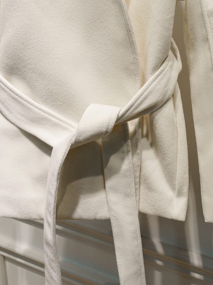 Elegant Belt Lace Up Woolen Jacket For Women